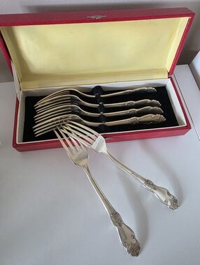 Vintage USSR 6 Piece Set Of Dinner Forks Silver Rose Melchior
